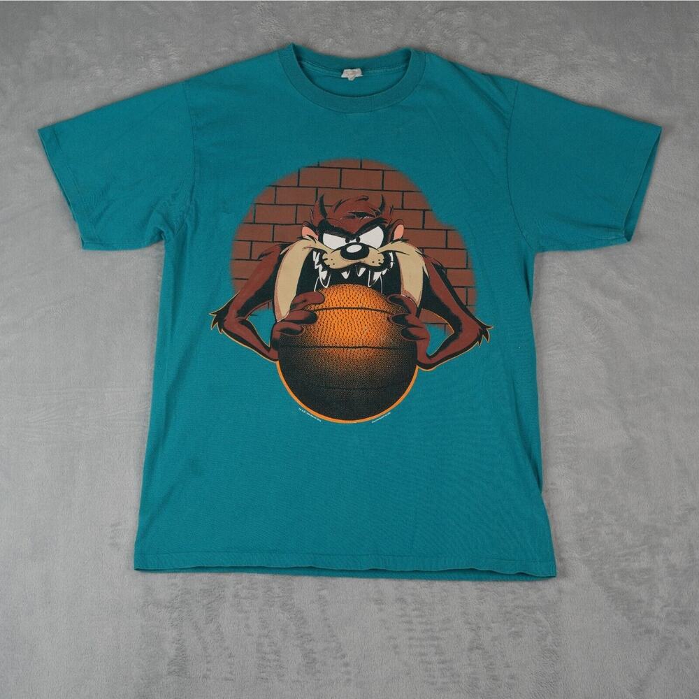 Vtg 90s 1995 TAZ T-Shirt L? Looney Tunes Basketball Space‎ Jam Single Stitch - Picture 2 of 12